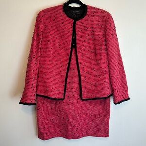Escada Women’s Suit Jacket & Skirt Set Sz 44 Hot Pink Confetti Germany Silk Wool